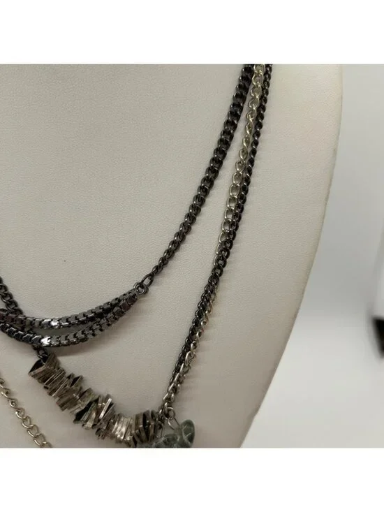 Calvin Klein Multi-Strand Layered Statement Necklace Gunmetal & Silver Chain Wit - Picture 4 of 11